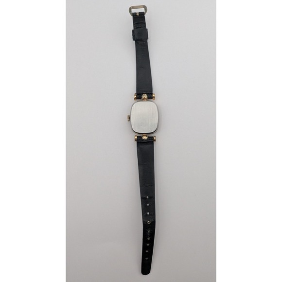 VTG Pedre Women 17 Jewel GoldTone Rectangle Dial Black Leather Watch New Battery main image 5